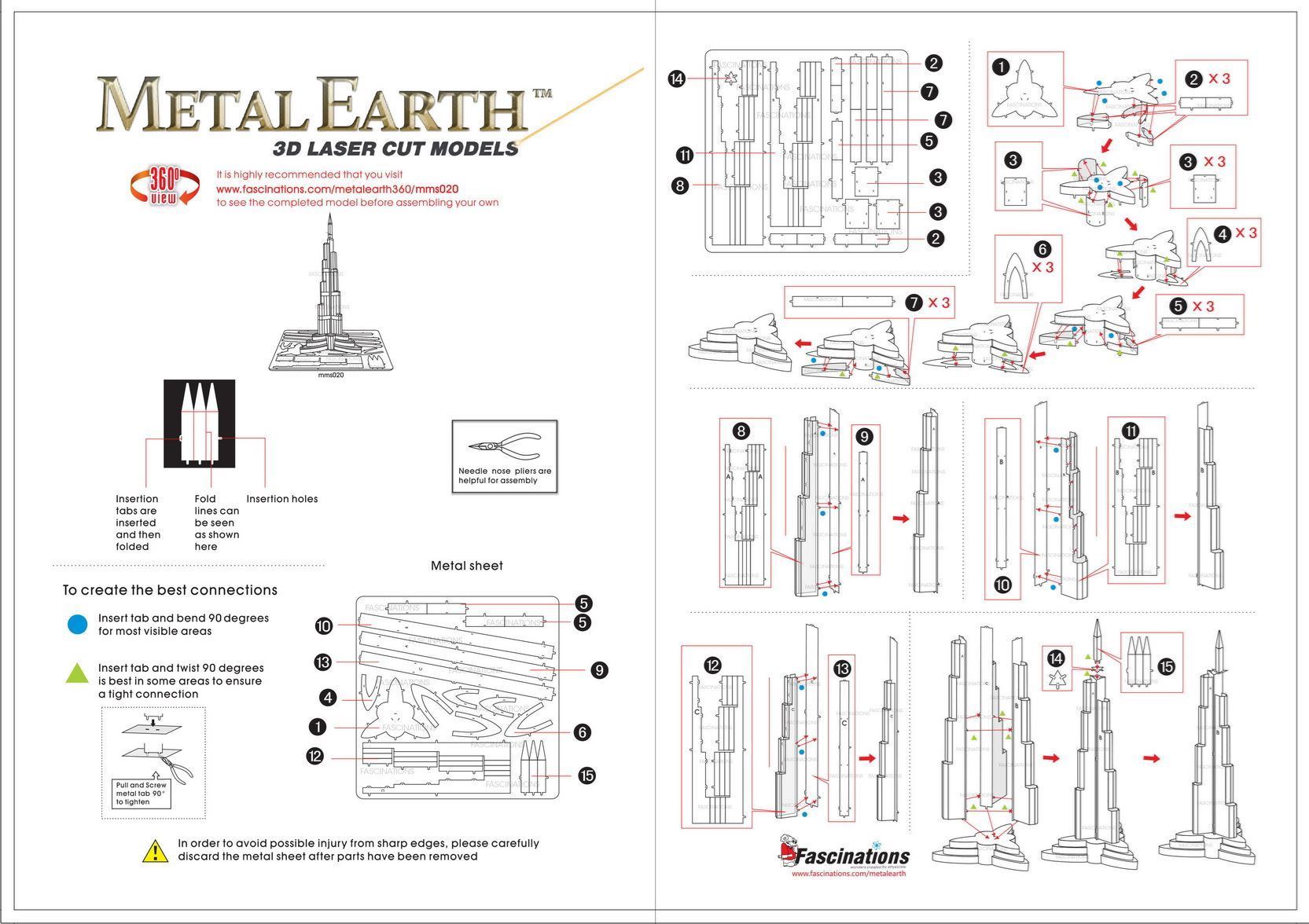 Fascinations Metal Earth 3D Laser Cut Steel Model Kit Dubai Burj Khalifa MMS020 