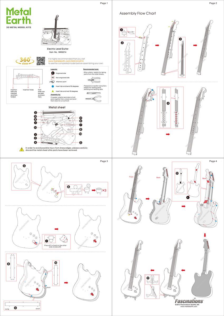 3D Steel Model NEW Fascinations Metal Earth Musical Electric Lead Guitar 
