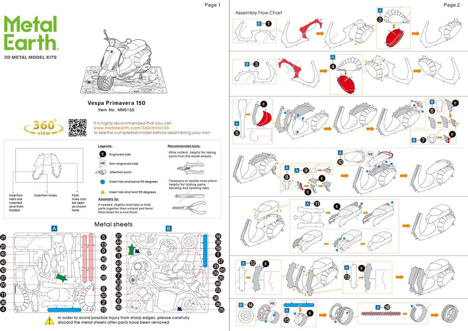 Fascinations Metal Earth Vespa Primavera 150 Motor Scooter 3D Model Kit MMS155 